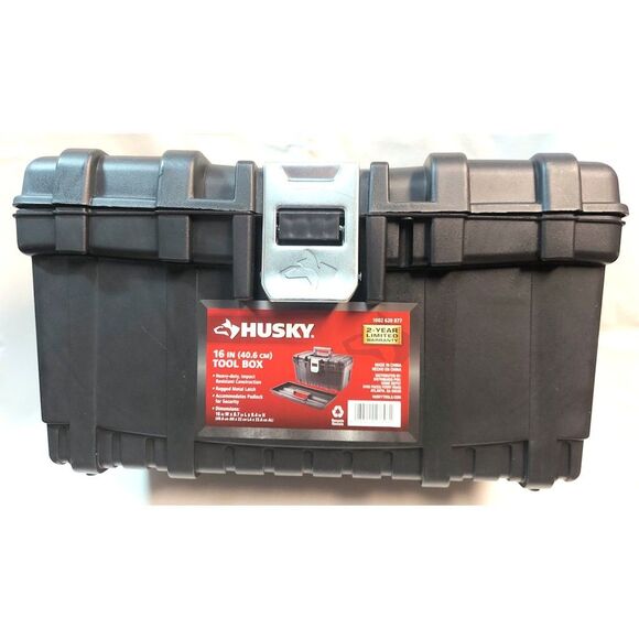 Husky 16 in. Black Plastic Portable Tool Box with Handle, Metal Latch, Lockable - Picture 1 of 5
